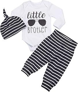 Sfuzwg Nouveau-né Bébé Garçon Vêtements Petit Frère 3 pcs Tenues Barboteuse Chapeau Pantalon Automne Hiver Éléphant Imprimer Ensembles
