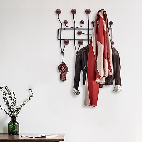 Miniatura 4 de Ganchos para colgar en la pared, modernos ganchos de metal de pared con bolas de madera maciza pintadas para entrada, baño, armario, estante