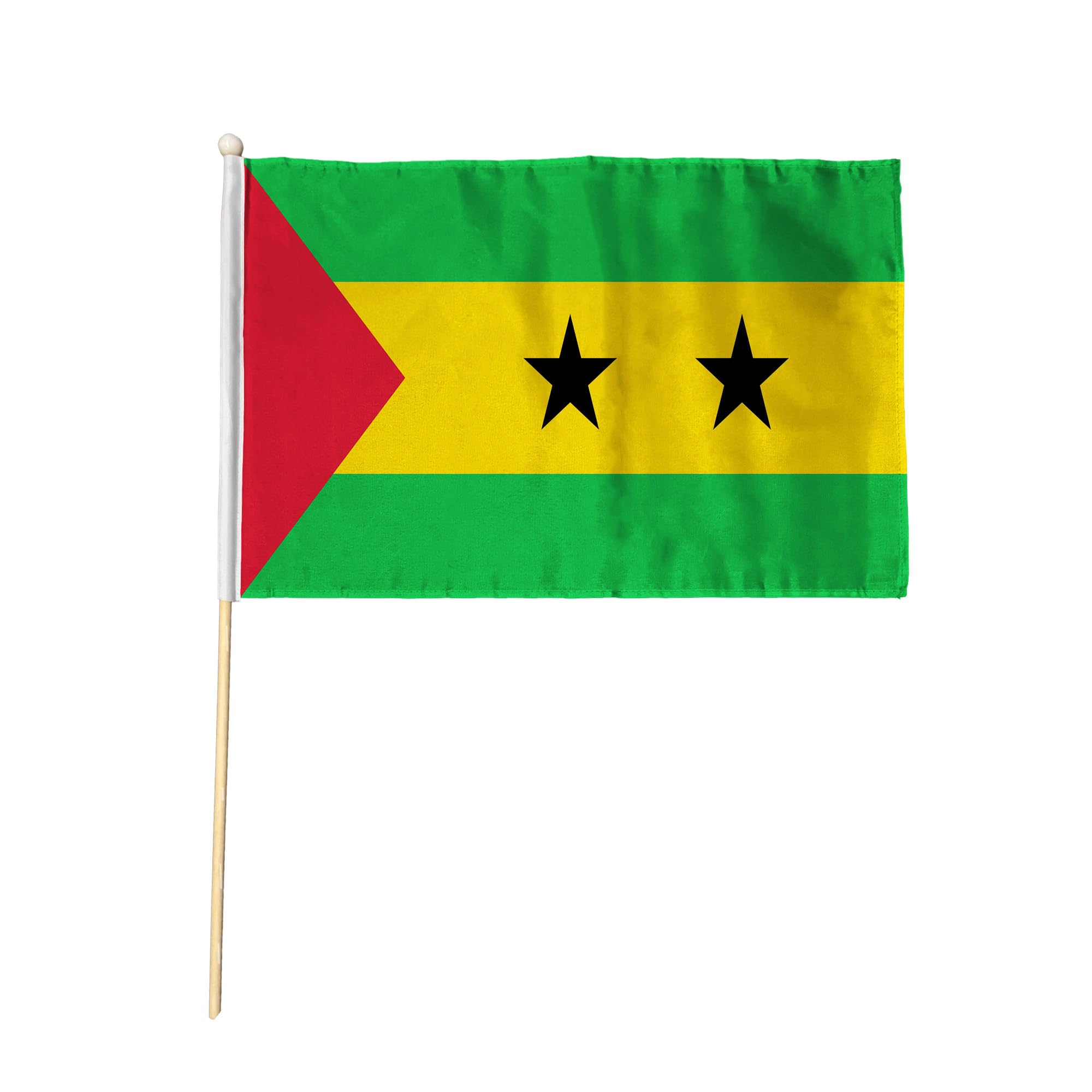 Flagtex Sao Tome and Principe Pack of 12 Hand Waving Flag (9x6 Inch) - Premium Wooden Stick Hand Flag Natural Wood Pole Santomean National Flag Events Celebrations International Sports — image 1