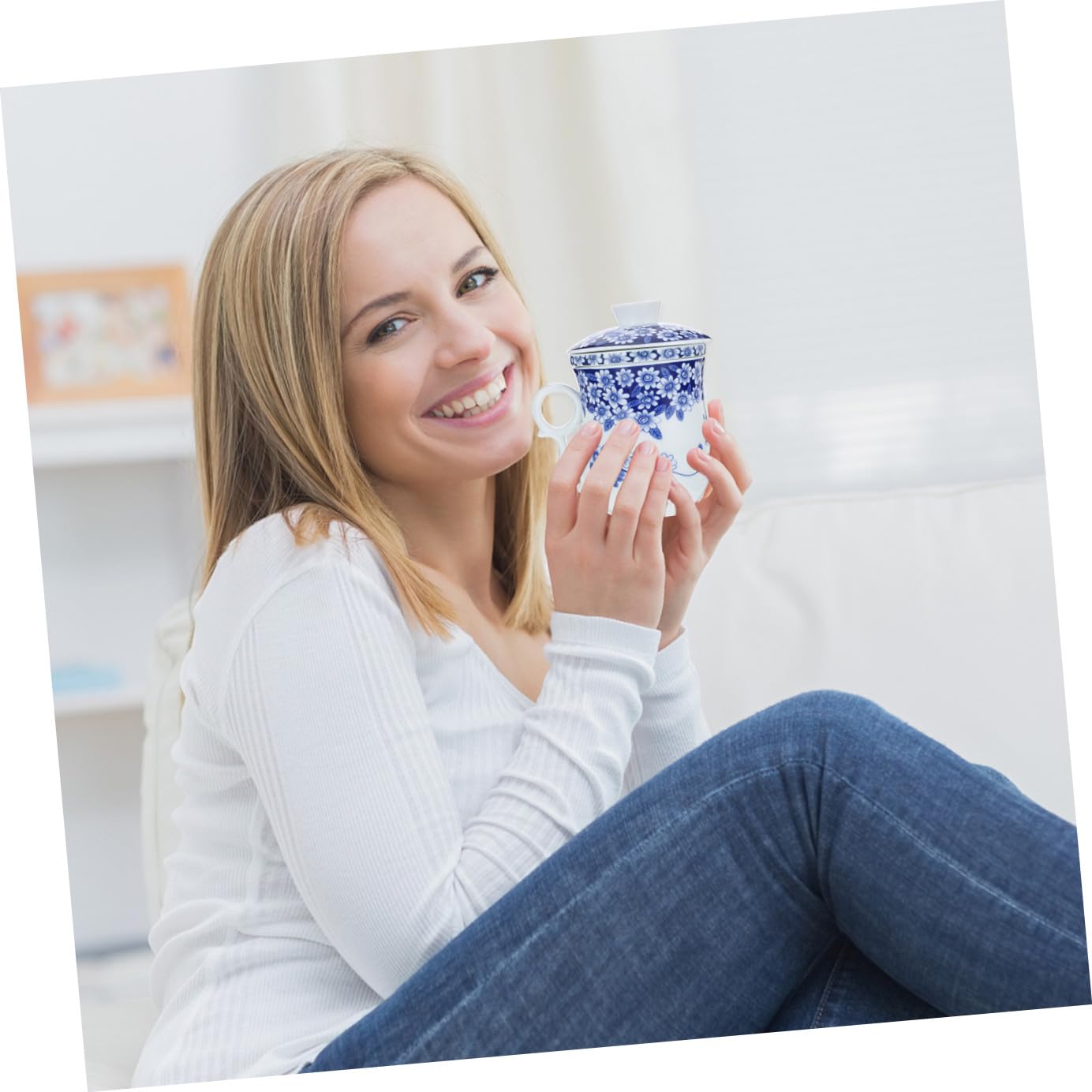 GLEAVI Tazza da Tè in Porcellana Blu e Bianca Classica, 1 Pezzo