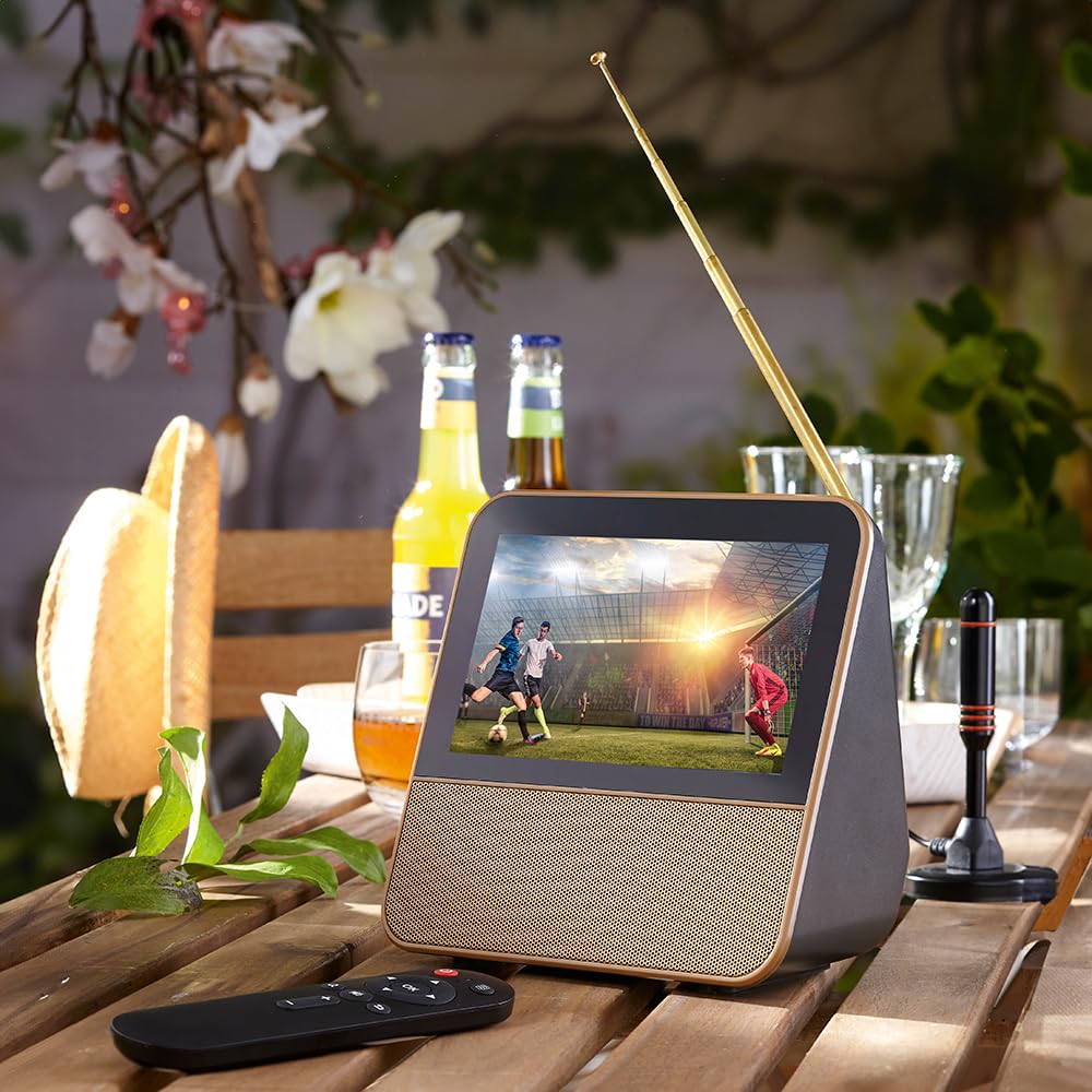 VIBELL Mini TV Portable 7 Pouces DVB-T2 & Dab+ avec Écran IPS Tactile HD, Batterie Rechargeable 2000mAh, Radio FM, Lecture Multimédia USB, Haut-Parleurs Stéréo, Télécommande