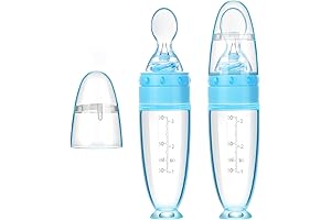 Blue Silicone Dispensing Baby Spoons with Standing Base