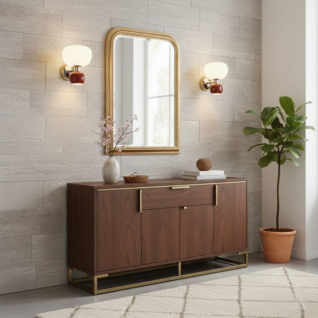 Aplique de Pared para Interiores, Dormitorio, Pasillo, Estilo nórdico Moderno, Doble Globo, Base de Metal Cromado con Cristal Esmerilado y Esfera Pintada, para Sala de Estar, mesit