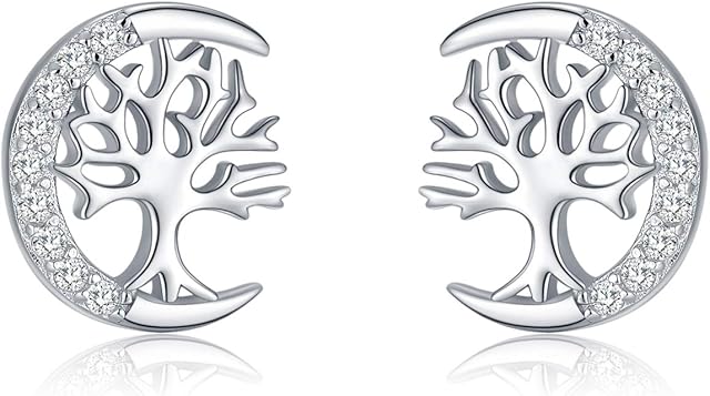 Tree of Life Earrings for Women 925 Sterling Silver Stud Earrings Jewellery Gift for Her Girls Girlfriend Ladies Mother 