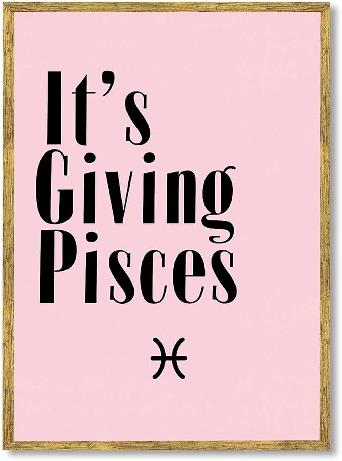 It's Giving Pisces Poster Canvas Print Art Print Trendy Minimalist Aesthetic Painting Wall Decor Exquisite Pictures for Bedroom Dorm Room Home Decor Wall Decoration. (Gold Framed,16L X24W)