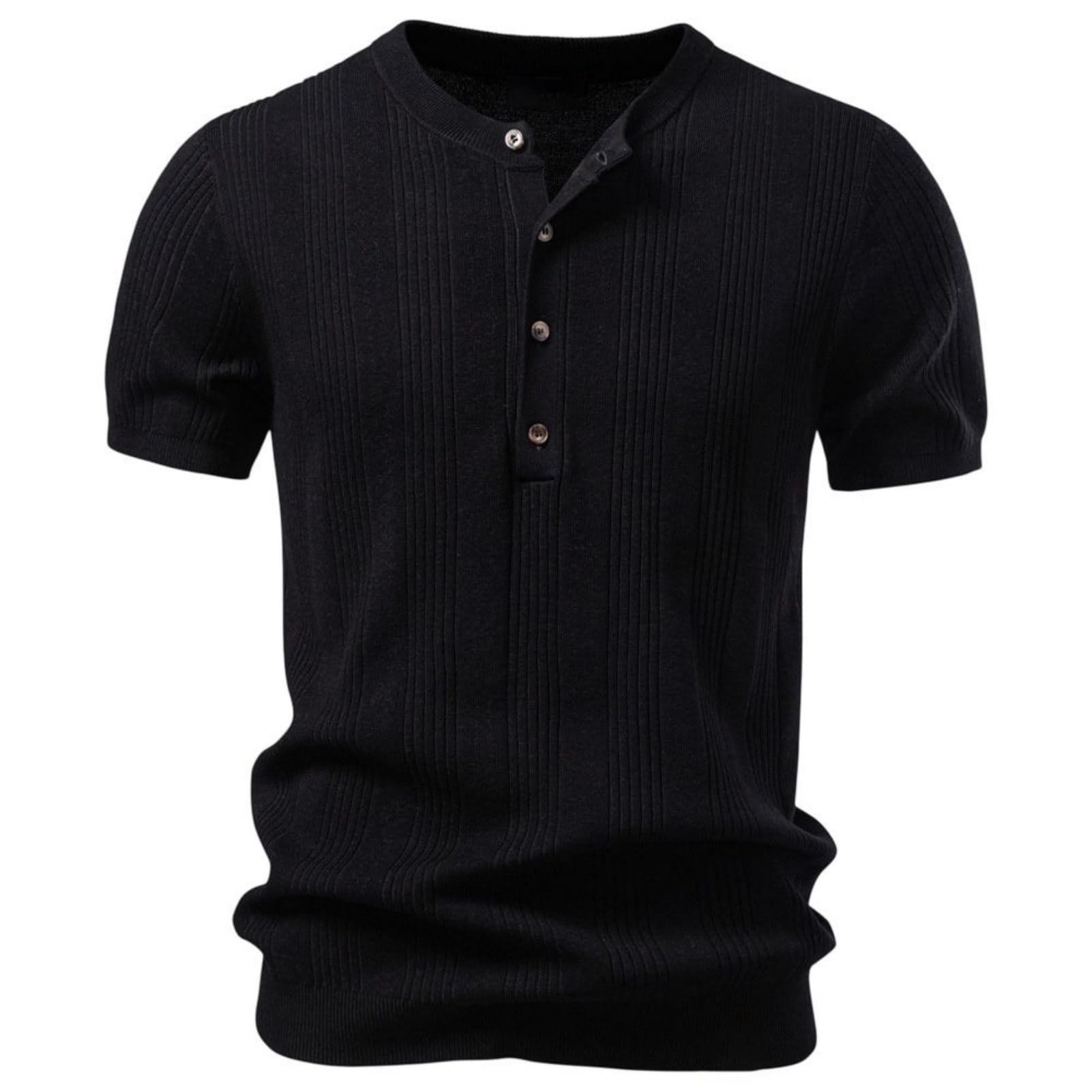 Maglietta da uomo in maglia Henley a maniche corte, vestibilità ampia, minimalista, per il tempo libero