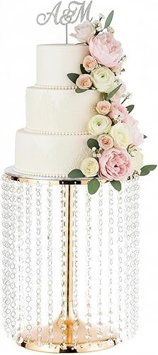 Miniatura 9 de Soporte dorado para tartas de boda de 8 pulgadas de alto, base redonda de 12 pulgadas de diámetro, soporte para servir pasteles con lámpara