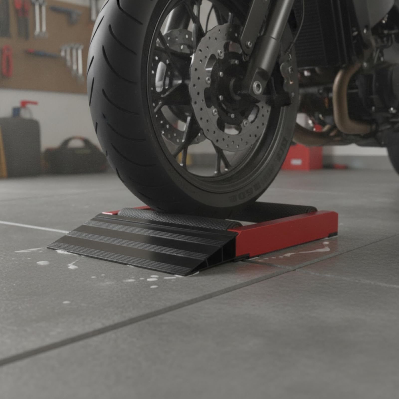 Motorrad Rollständer Radständer Wartungsständer Reinigungsständer aus Leichtem Aluminium mit Schräger Auffahrhilfe für Leichtes Aufsetzen für, Silber