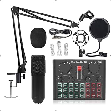 Sound Card Kit BM800 Microphone Professional Condenser Bluetooth Wireless MIC Sound Card with Ring Fill Light Cantilever Bracket Live Streaming Studio Setu,Black-1