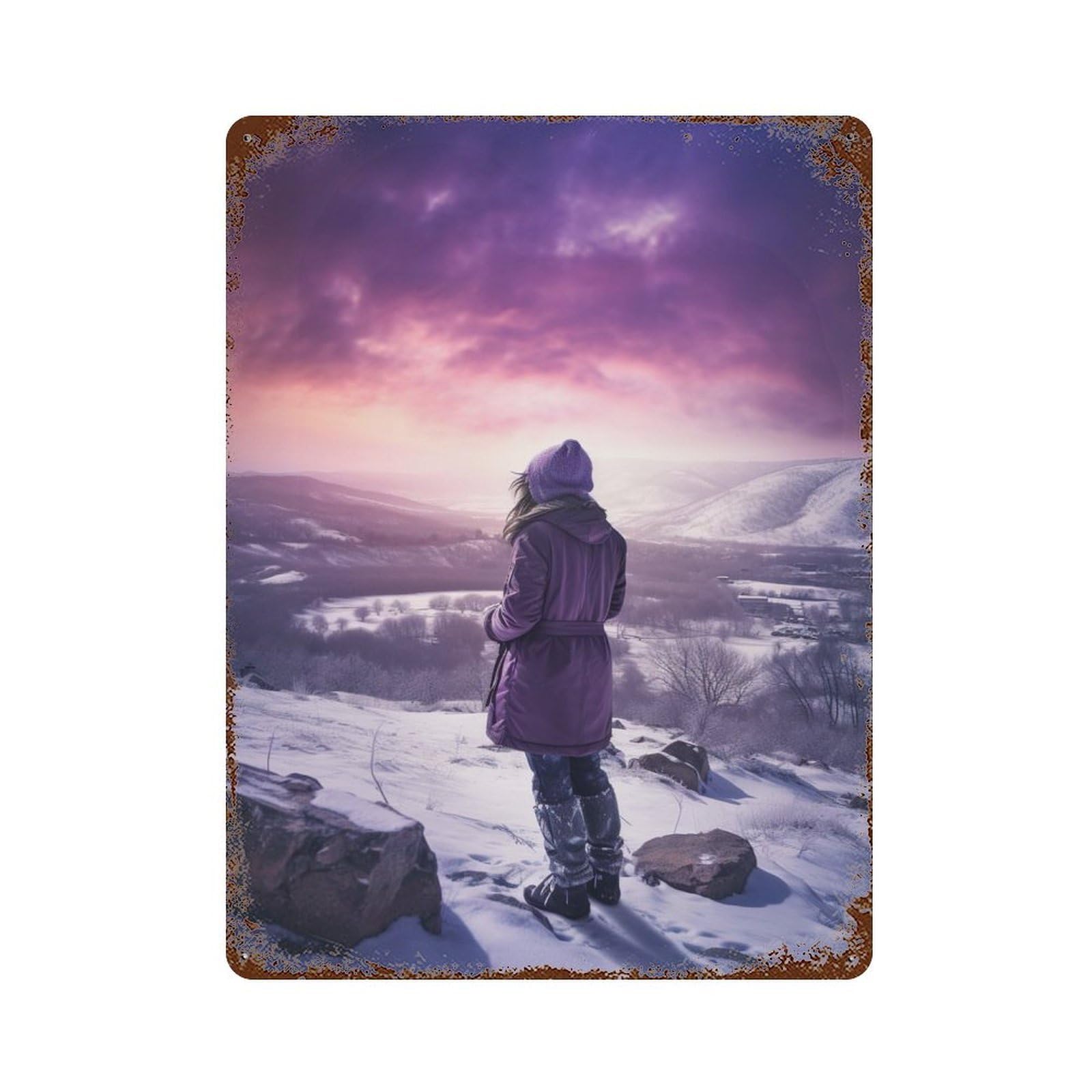 Snowy Mountain Landscape Vintage Rust Metal Sign 15.7"x11.8", Shabby Chic Decor for Garage, Pub Or Kitchen