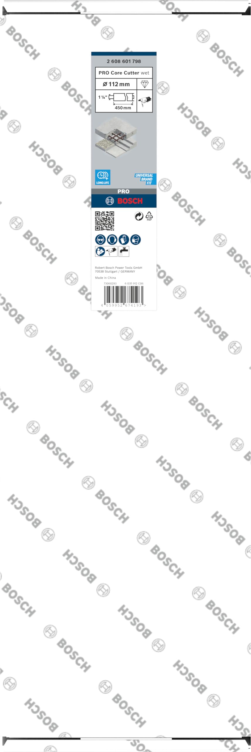 Bosch 1x PRO Core Cutter wet pour forets diamantés, 1 1/4 pouce UNC (pour Béton, Béton armé, Ø 112 mm, Professional Accessoire Foret diamanté)