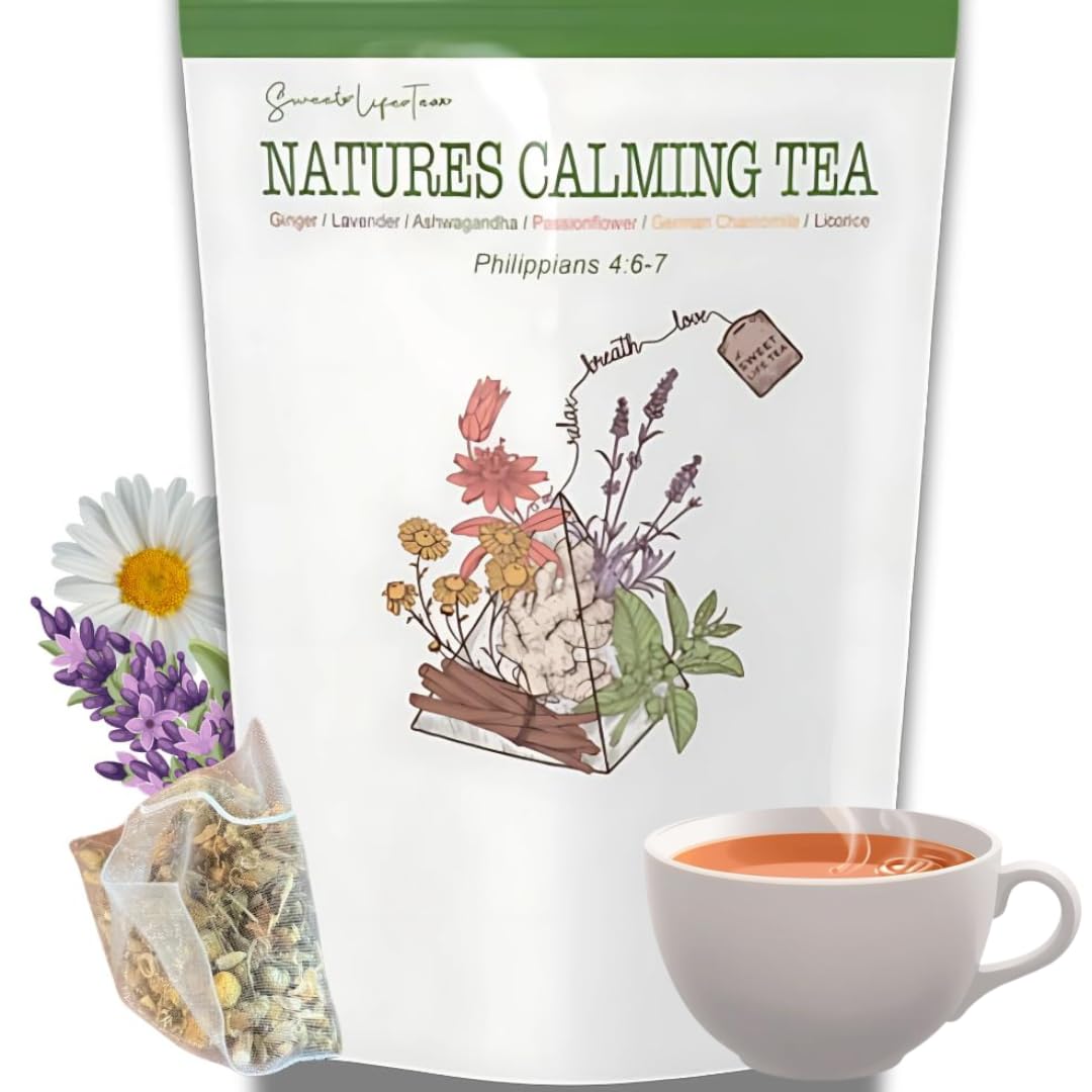 Nature’s Calming Tea – Sleep Tea with Chamomile, Lavender & Ashwagandha for Stress Relief, Relaxation & Bedtime Support – Caffeine Free Herbal Tea Bags
