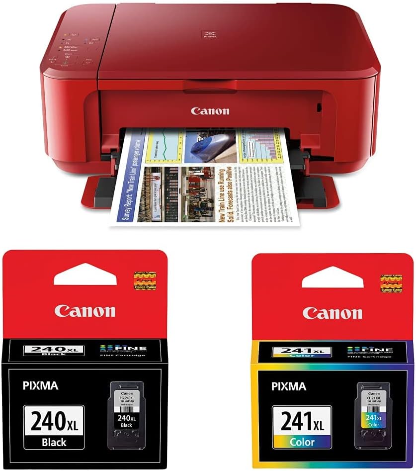 Canon PIXMA MG3620 Wireless All-in-One Color Inkjet Printer, Red & PG-240XL ChromaLife 100 Black Ink Cartridge (5206B001) & CL-241XL ChromaLife 100 Color Ink Cartridge (5208B001)
