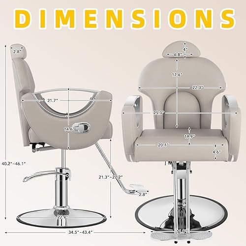 Vista 32 de Silla de peluquería de salón, silla reclinable para estilista, silla de pelo con bomba hidráulica resistente, sillas giratorias de 360 grados