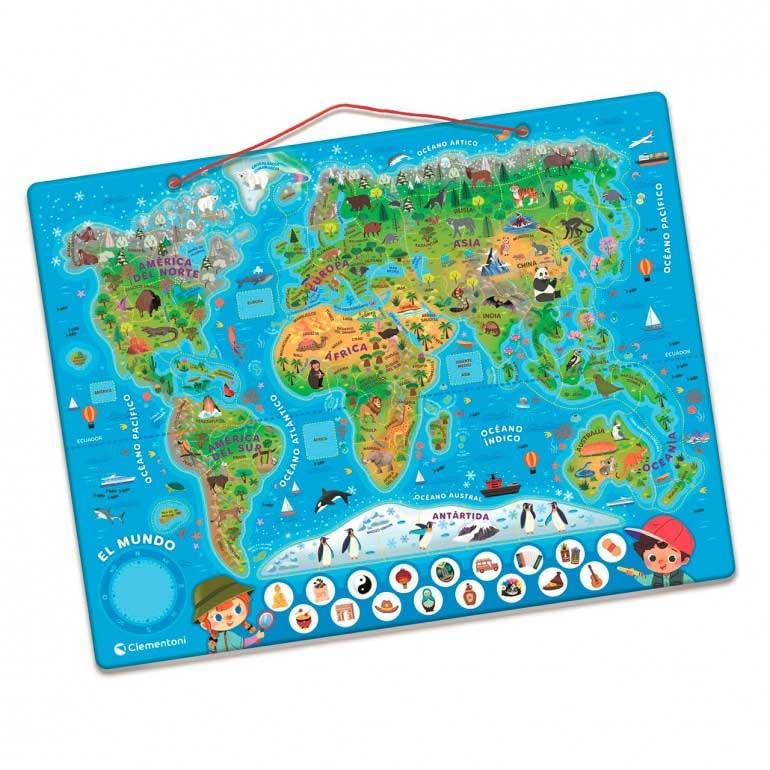 Clementoni Education, Le Monde - Puzzle magnétique, Carte Physique et Politique avec Jeu d'observation, 110 Cartes magnétiques, âge 6-10 Ans, 55659