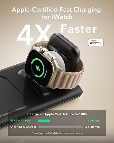Miniatura 4 de ESR Estación de carga 3 en 1 para Apple, cargador certificado para Apple Watch, soporte de cargador MagSafe de 15 W para iPhone, cargador de viaje