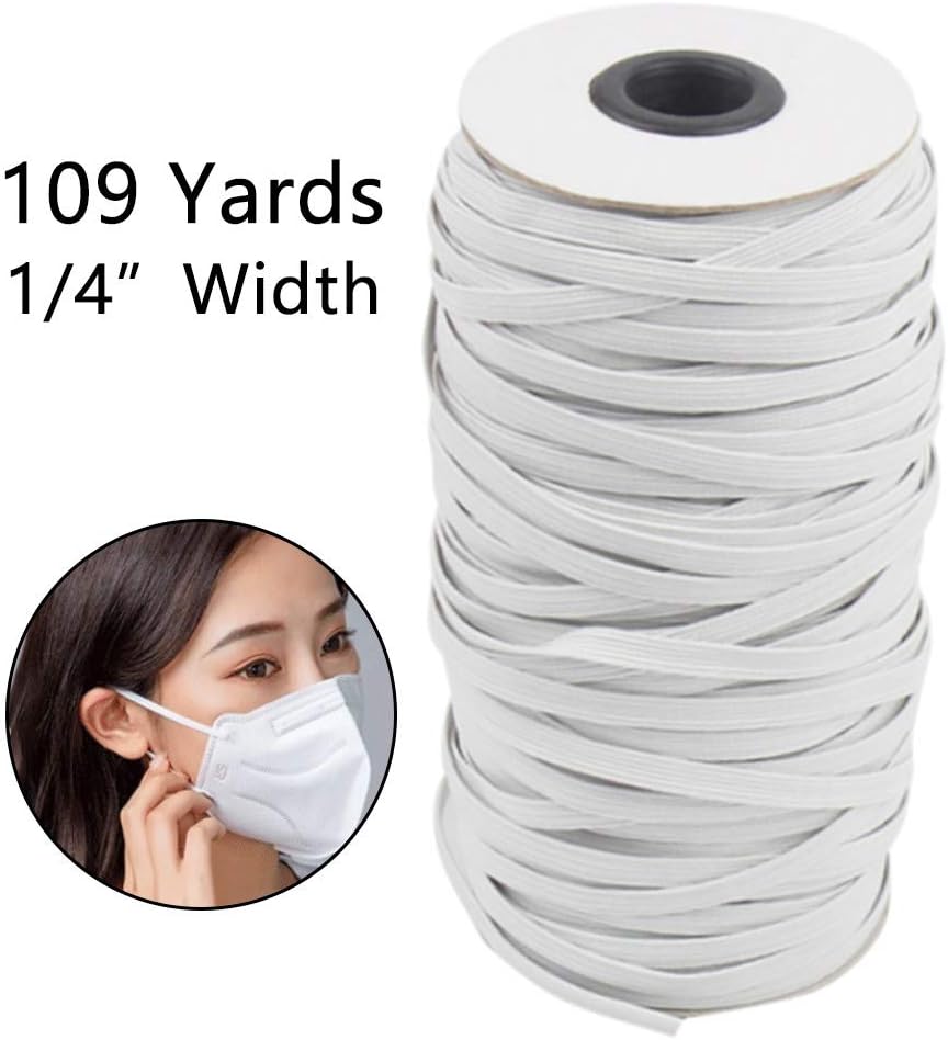 Elastic Bands Cord Stretch Width Braided Crafts Elastic Rope for Knit Sewing Crafts DIY Ear Band Loop, Bedspread, Cuff 1/4 Inch (6mm)