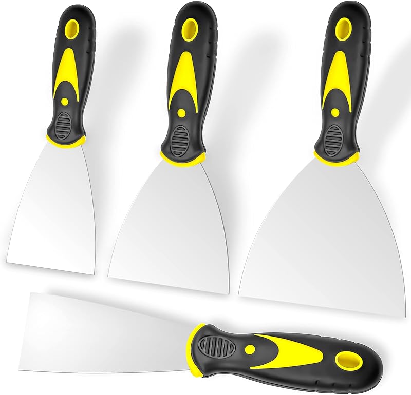 Espátula para masilla, juego de 4 espátulas para masilla (2, 3, 4, 5 pulgadas), raspador de pintura de acero inoxidable, herramienta para reparar paneles de yeso, quitar papel tapiz, aplicar masilla, yeso, cemento, adhesivo