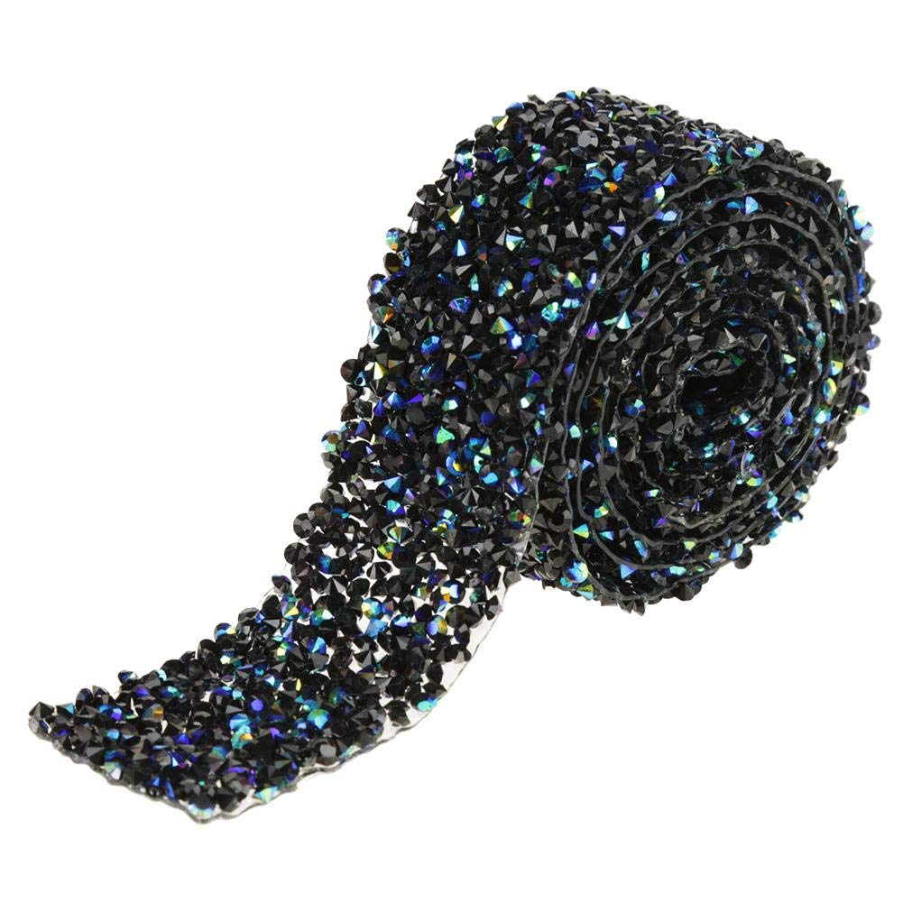 Rhinestone Mesh Ribbon, Mesh Wrap Roll Sparkle Crystal Rhinestone Ribbon Wedding Decoration(Black)