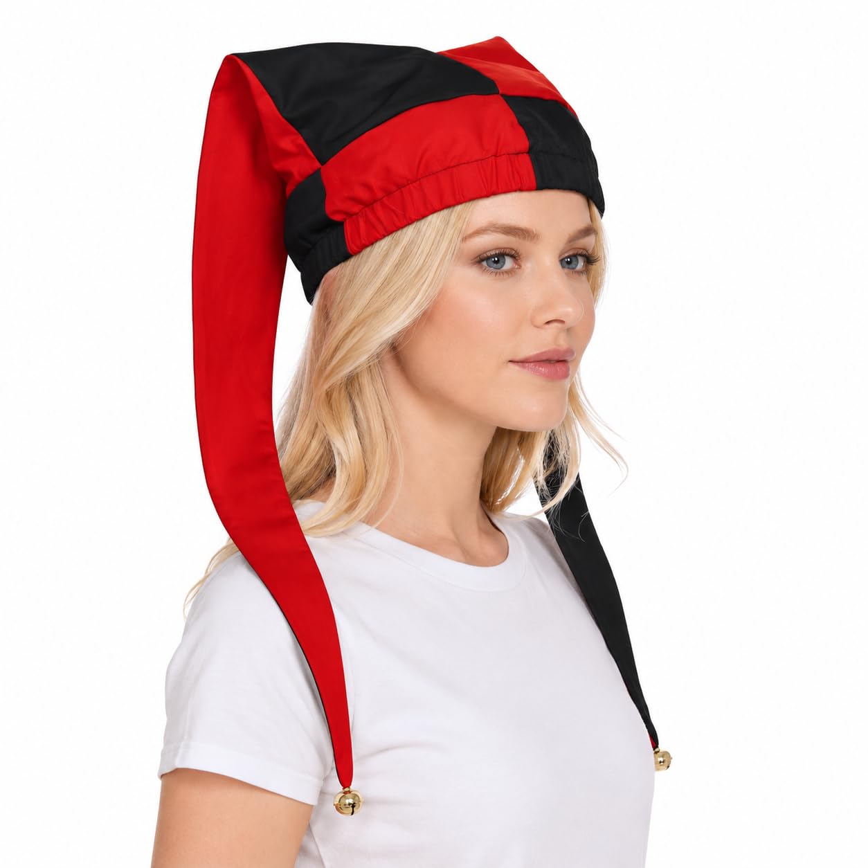 ANDHOM Jester Hat with Bells Harlequin Diamond Pattern for Halloween Christmas Costume Accessory - Image 2