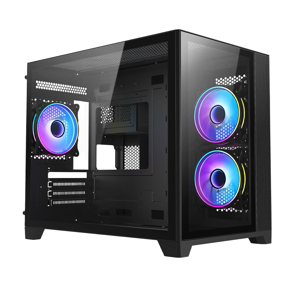 Vida Akira Black ARGB Gaming Case w/Glass Front And Side, Micro ATX, 3x ARGB Fans, 6-Port PWM ARGB Fan Hub