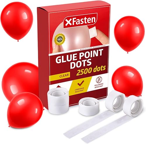 XFasten Puntos de pegamento para globos transparentes, extraíbles, 2500 unidades (25 rollos), cinta adhesiva para arco de globos, puntos de cinta