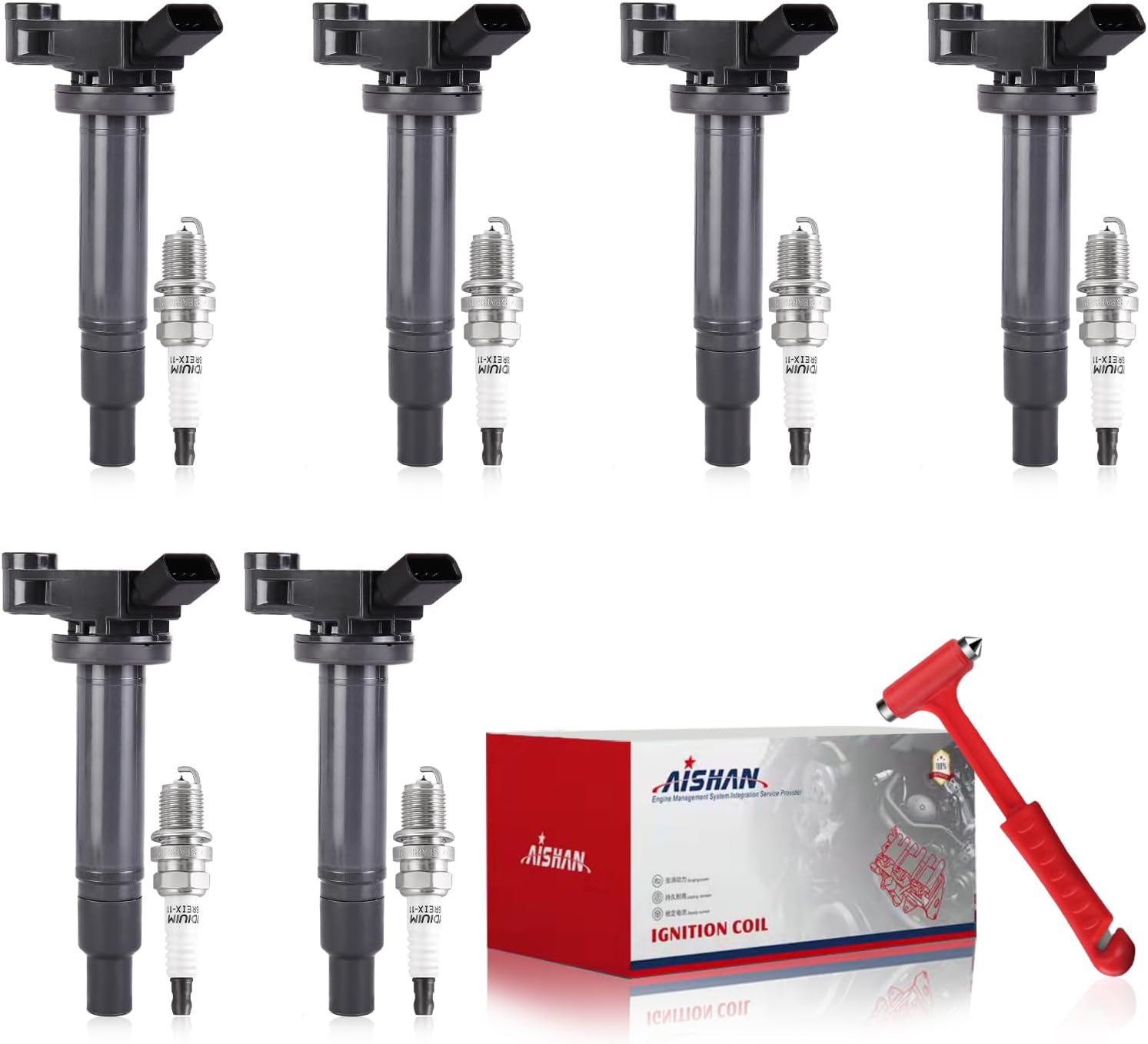 Set of 6 Ignition Coil Pack and Iridium Spark Plugs Compatible with Toyota Camry Avalon Sienna Highlander Camry Sienna Solara, for Lexus ES300 ES330 RX300 RX400h V6 3.0L 3.3L | Replace# UF267