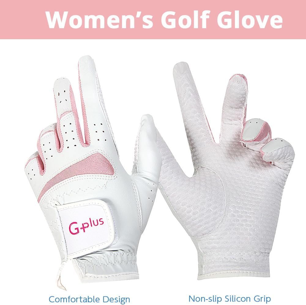 J&S Sporting G-Plus Women's Ladies Golf Gloves, Both Hand (2 Pairs)/Left Hand or Right Hand 4 Pack, Nonslip Durable for Golf Practice