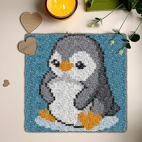 Image of YP Latch Hook Kits for Kids Adults DIY Rug Tapestry Kits with Printed Canvas Embroidery Kits Festival Gifts Home Decoration (Penguin,11.8inch X 11.8inch)
