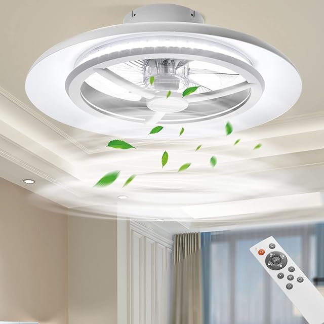 BKZO 55cm LED Ceiling Light with Fan, 40W Ceiling Fan Lights Without Lampshade Wind Speeds Adjustable, Stepless Dimming Light, Modern Fan Lighting, 3000-5500K