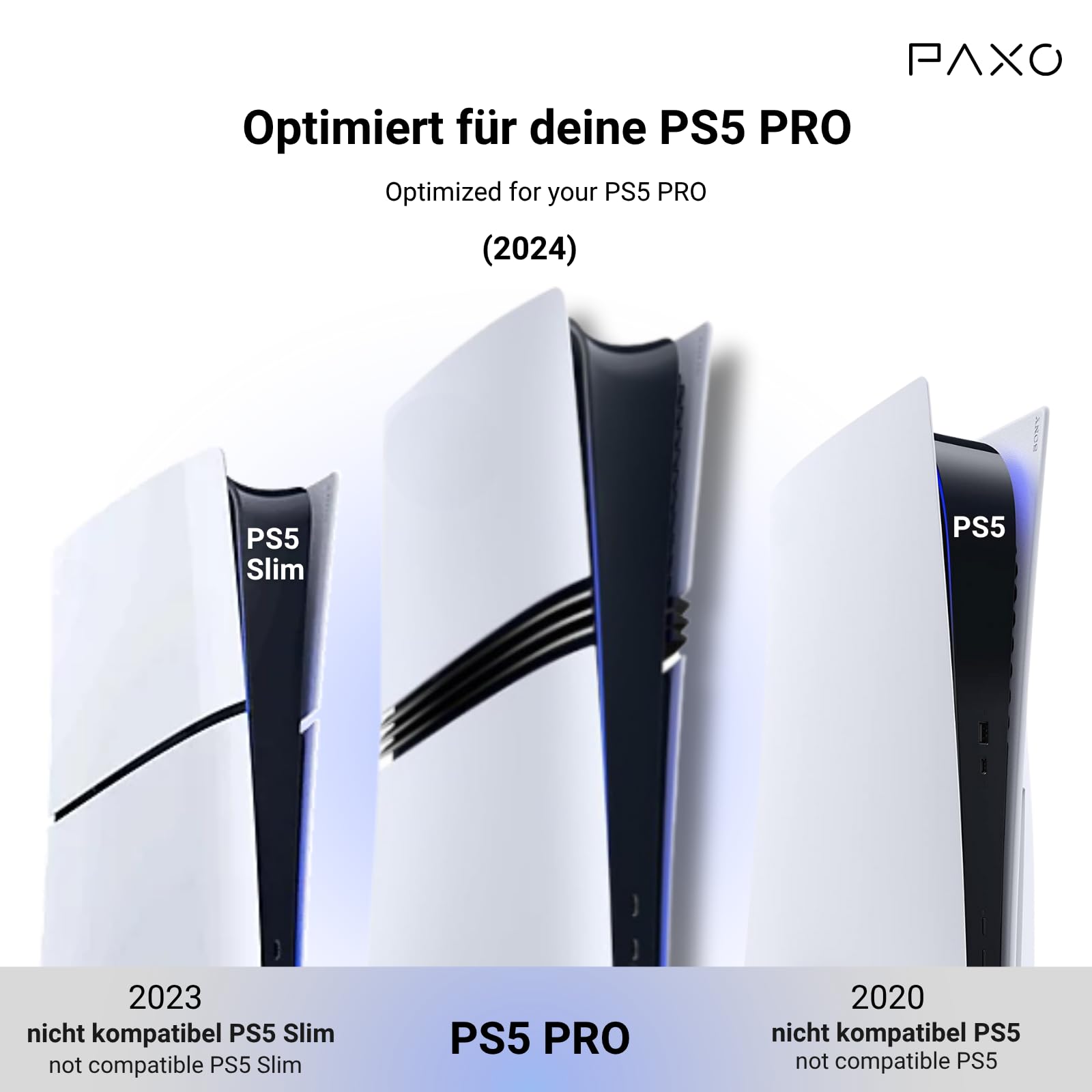 PAXO PS5-PRO Wandhalterung für Disc & Digital | Stromkabelabgang Links | Kompatibel mit Sony PlayStation 5 PRO, PS5 Zubehör, PS5-Weiß