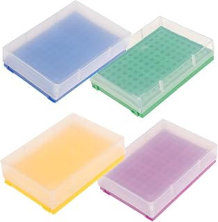KOMBIUDA 4 piezas Estante para Tubos de Microcentrífuga Caja de Almacenamiento de Polipropileno Resistente de Colores Amarillo Verde Azul y Morado para Laboratorio y Organización de