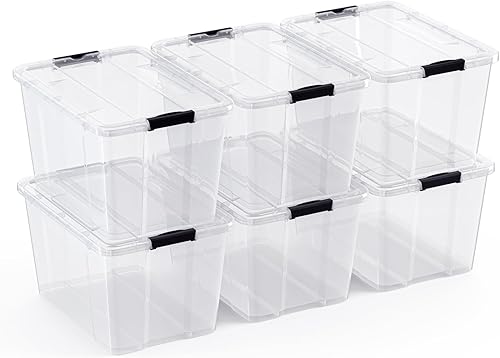 Lifetime Appliance Parts Paquete de 6 contenedores de almacenamiento de plástico de 34 cuartos de galón con tapa ultra duradera y hebillas de cierre