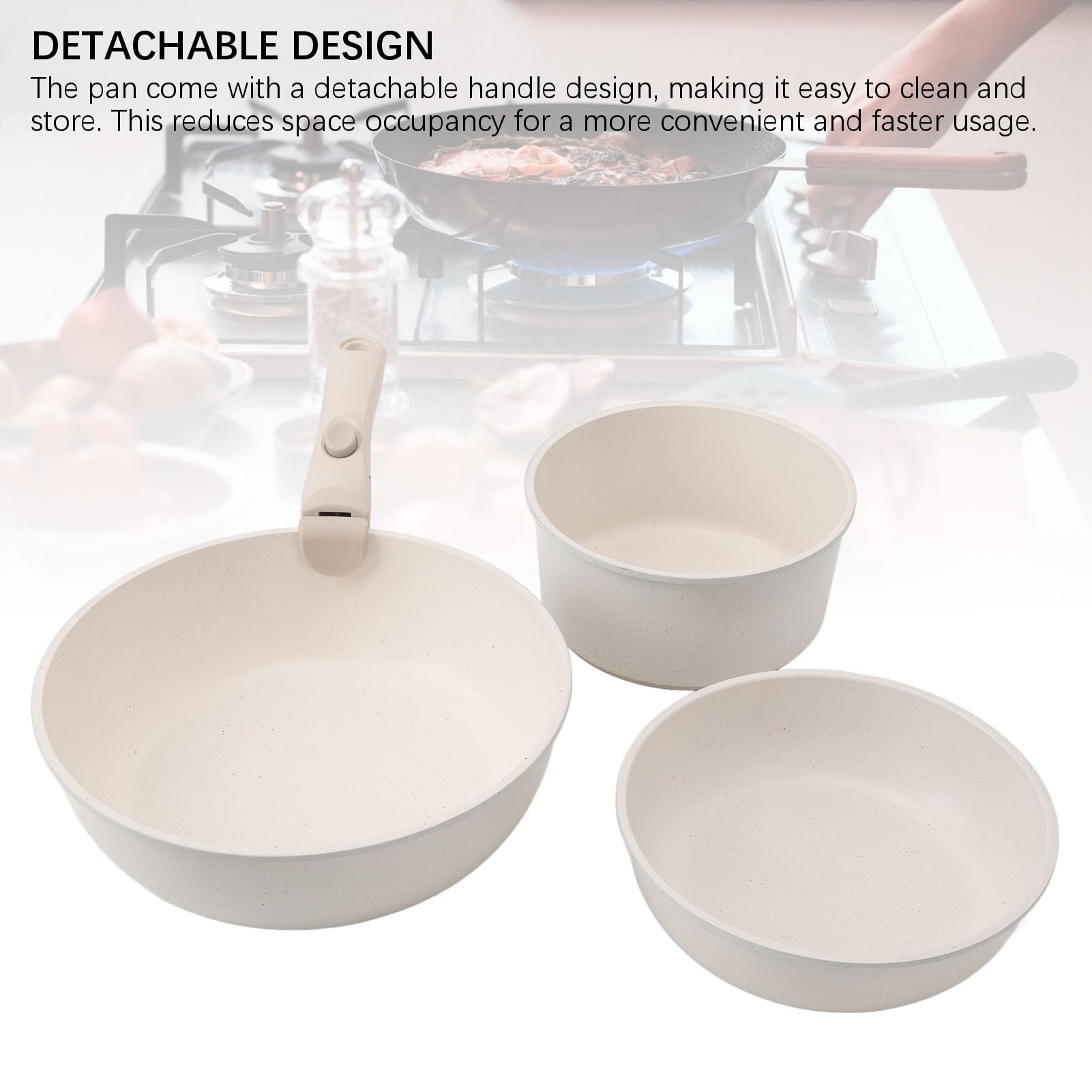 Juego de sartenes de 3 piezas, juego de utensilios de cocina antiadherentes con mango desmontable, juegos de utensilios de cocina para cocina de inducción, estufa de gas