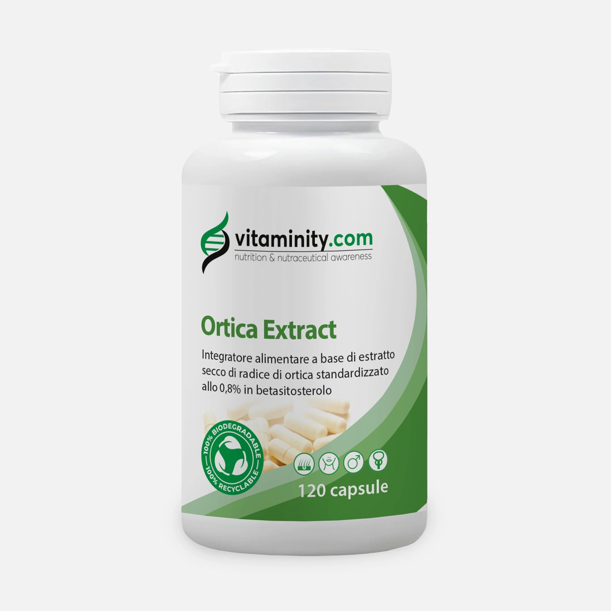 Vitaminity Ortica Integratore anti dht alto dosaggio 750mg 120 cps 2 al giorno, Dht blocker capelli favorisce la crescita con azione anticaduta, integratore capelli - Made in Italy