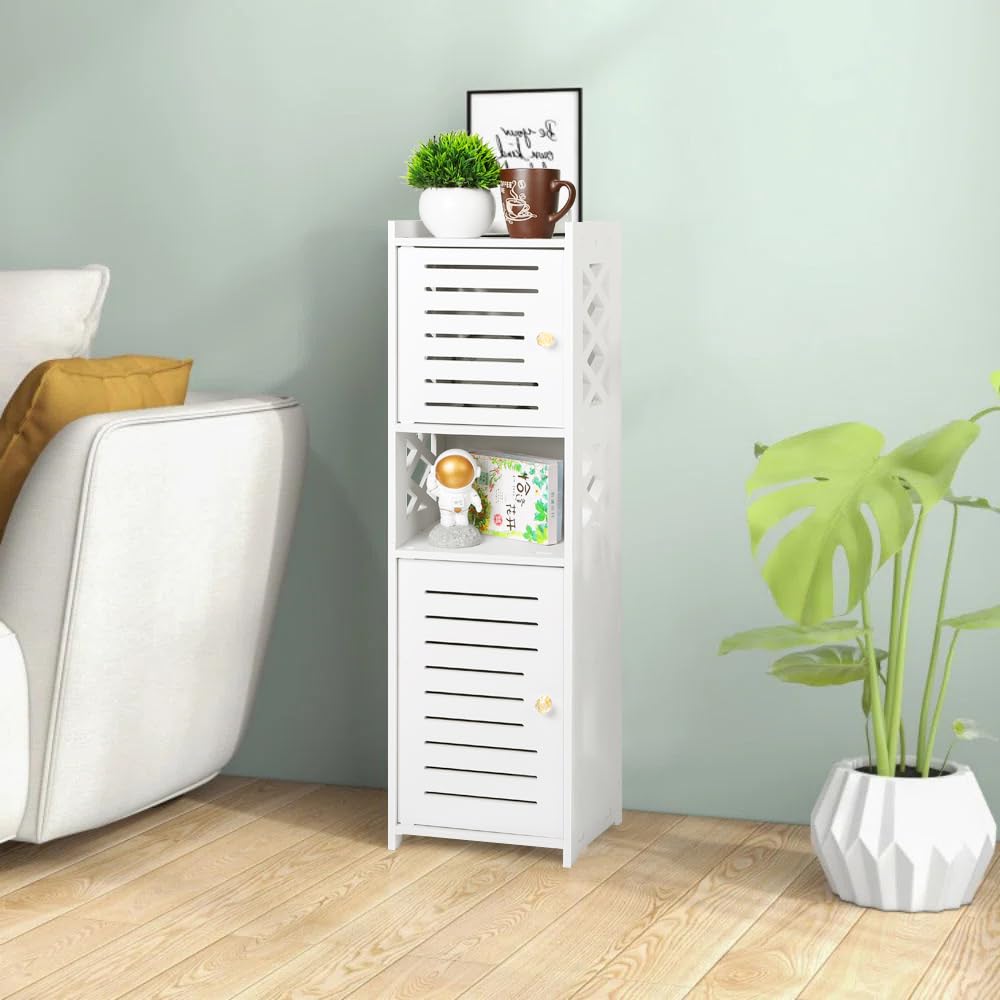 Armadietto Da Bagno Autoportante Con Doppia Anta E 3 Ripiani – Piccolo, Resistente All'umidità, Perfetto Per Bagno, Soggiorno O Camera. Facile Da Montare!