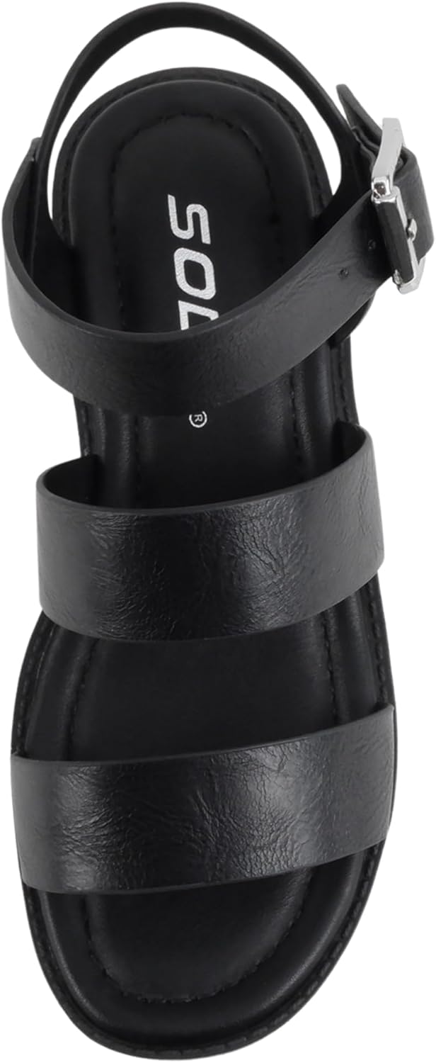 Soda ACCOUNT-2 ~ Little Kids/Children/Girls Open Toe Two Bands Lug sole Fashion Block Heel Sandals with Adjustable Ankle Strap