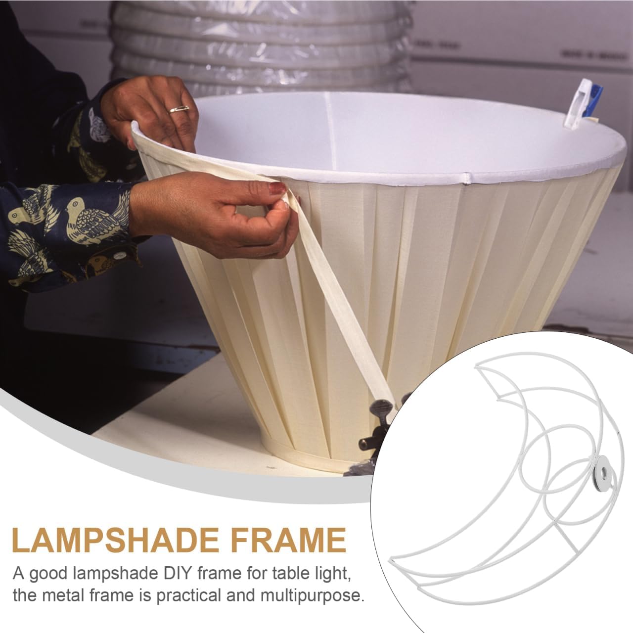 Cabilock Moon Shape Lampshade Frame, Vintage Iron Diy Lamp Frame for Table Lamp, Pendant Light, and Chandelier for Home Decor