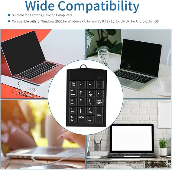 Richer-R USB Numeric Keypad,Portable Anti-slip Mini USB Wired Number Keyboard Number Pad for Laptop, Desktop Computers, etc