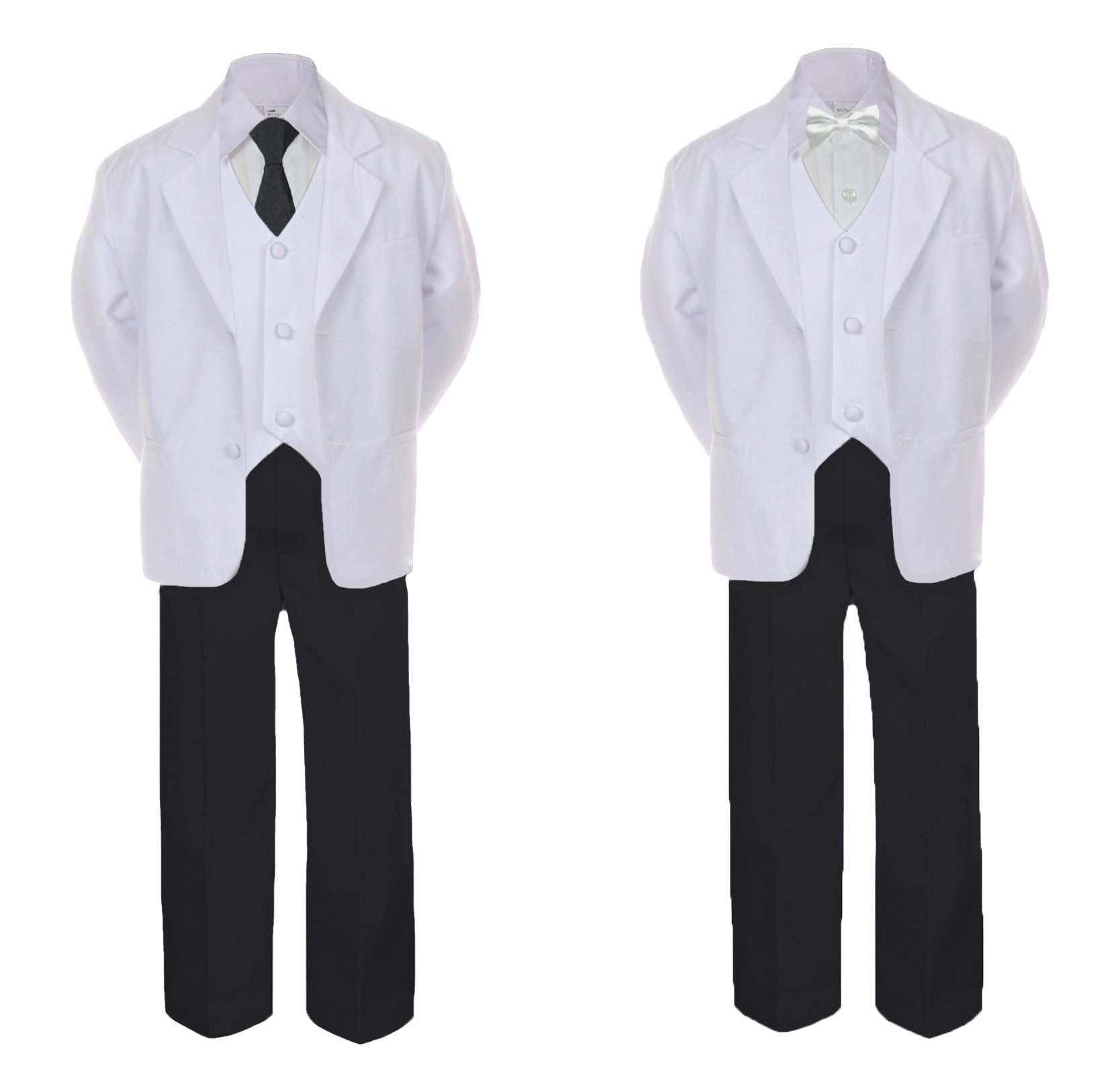 6pc Boy Formal Necktie Black & White Suit Set Satin Bow tie Baby Sm-20 Teen