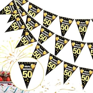 50. Geburtstag Girlande Banner,50er Geburtstag Schwarz Gold Wimpel Banner,50 Geburtstag Wimpelgirlande,50 Jahre zum…