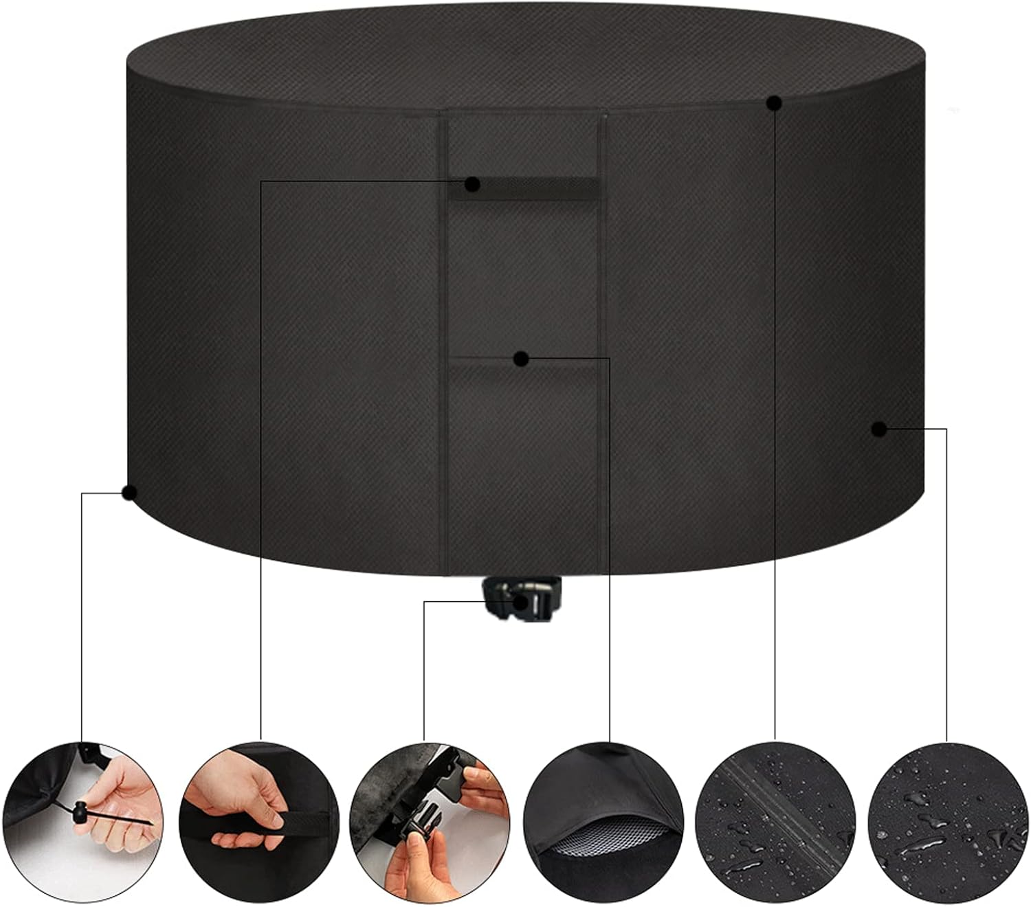 Fire Pit Cover Round ，Outdoor Fireplace Fire Bowl Fire Pit Cover，Heavy Duty 600D Strong Tear-Resistant And UV Resistant And Waterproof And Fading Resistant Fire(Size:48in x 17.7in,Color:black)