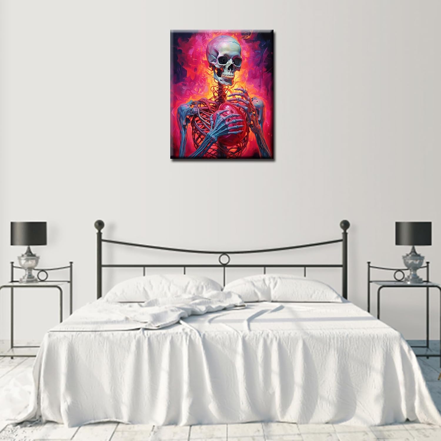 Mexico Skull Paint by Numbers for Adults Love Heart DIY Digital Oil Painting Kits Canvas with Brushes Acrylic Pictures Home Decor Gifts Modern Abstract Painting Picture Halloween16x20inch Frame