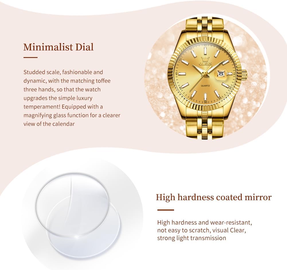 OLEVS Womens Watches Diamond Luxury Dress Gold Wrist Watch Stainless Steel Waterproof Luminous Date - Image 6