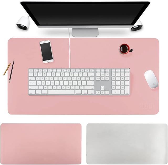 BUBM PU Leather Mouse Pad Mat Waterproof, Perfect Desk Writing Mat for Office and Home,Ultra Thin 2mm - 31.5"x15.8" (Pink)