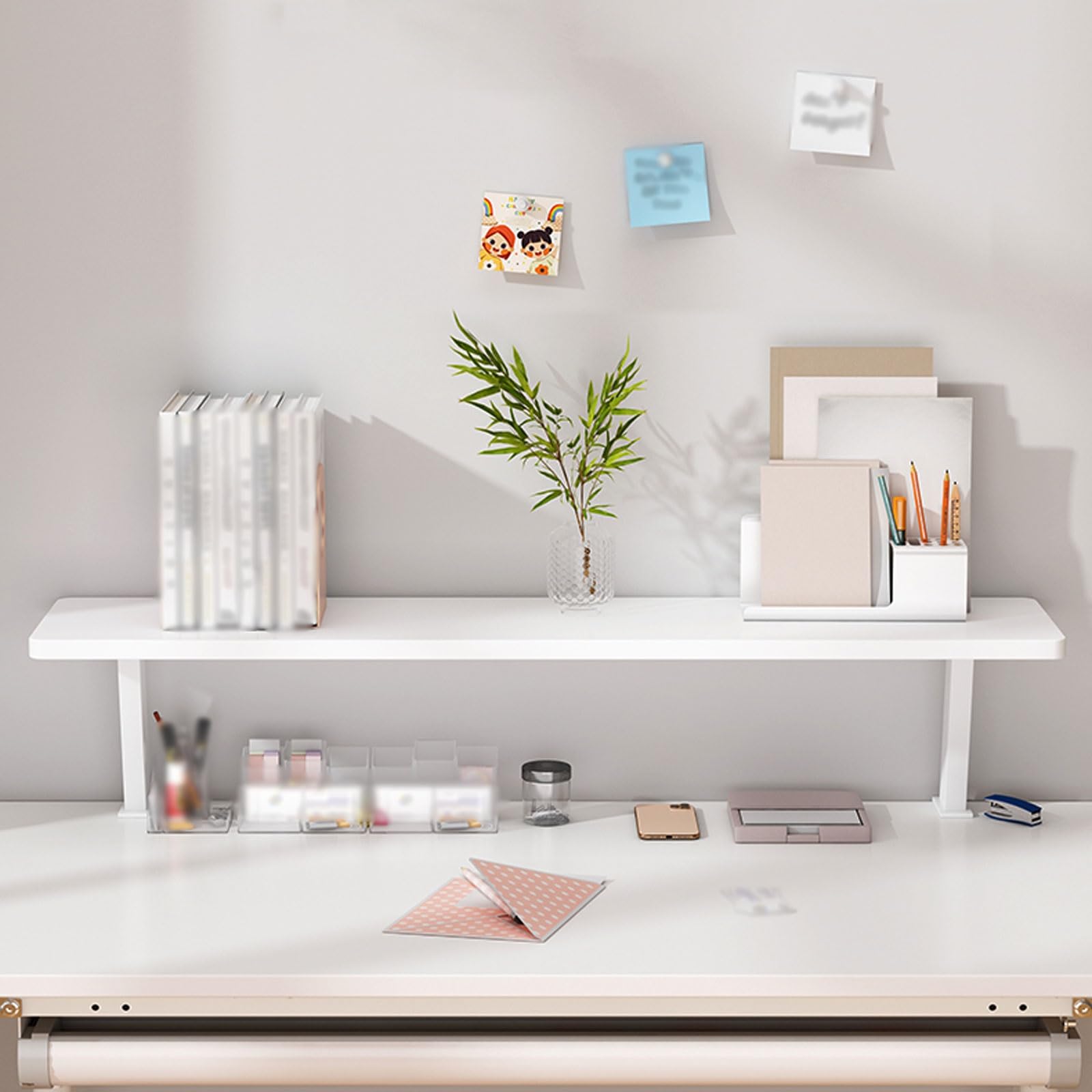 Organizer da scrivania a più livelli a forma di U, elegante bianco da 120 cm, per casa, ufficio e dormitorio, ottimizza lo spazio e mantiene il tuo spazio di lavoro pulito