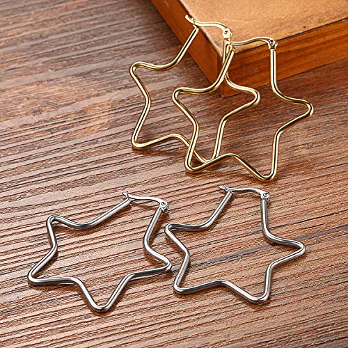 Pendientes de aro Cupimatch sin alergias con diseño de pentagrama que no se oscurecen 5