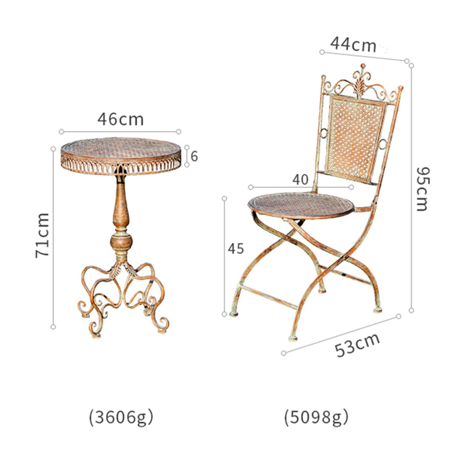 Tavolino rotondo in metallo per esterni, impermeabile, antiruggine, per patio, balcone, cortile e portico, ideale per interni ed esterni, per sedie da giardino