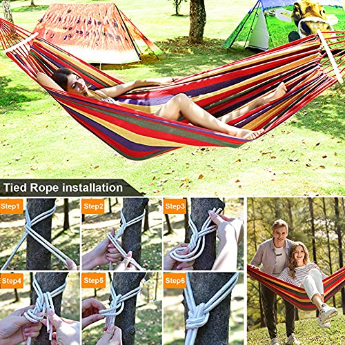 Hamaca con Soporte 0utdoor, sillas de jardín de Camping, Hamaca Individual con Marco de Metal con Bolsa de Transporte portátil y Accesorios, Hamaca Doble de algodón para Adultos y niños - imagen 5