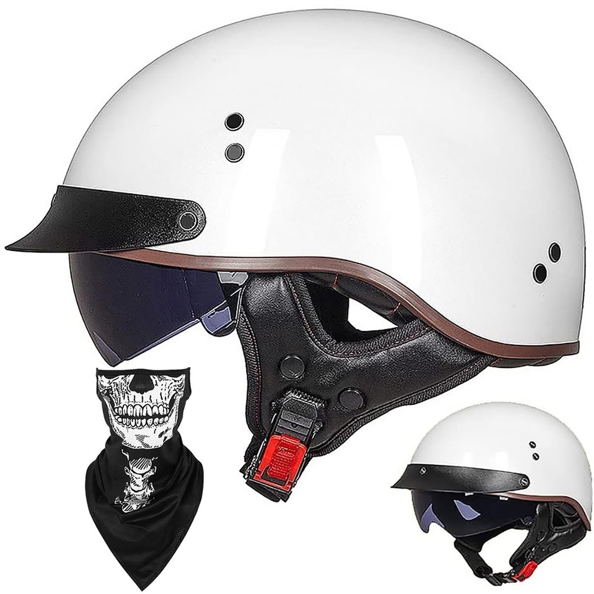 Ebayin K Half Helmet Open-Face Helmet Brain - Cap Cruiser Chopper Scooter Pilot Jet Helmet Dot+Ece Certified Personality Retro Harley Motorcycle Helmet(,M=(57~58Cm))